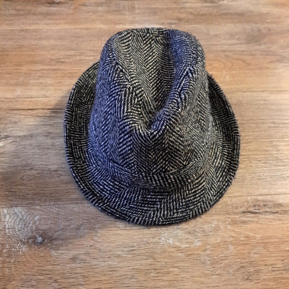 J. Dempsey Black Gray White Tweed Herringbone Fedora Hat Men's Size L/XL